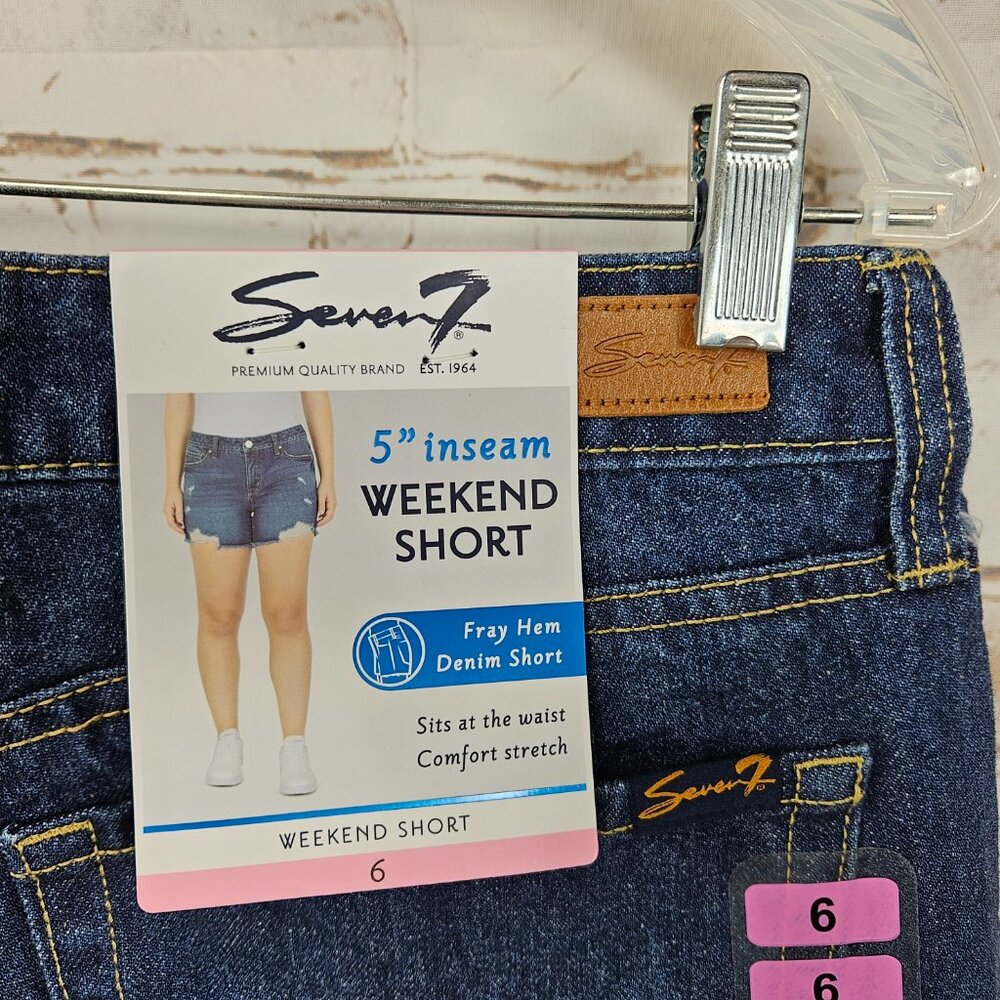 Seven7 Dark Blue Distressed Denim Jean Shorts - Picture 3 of 9